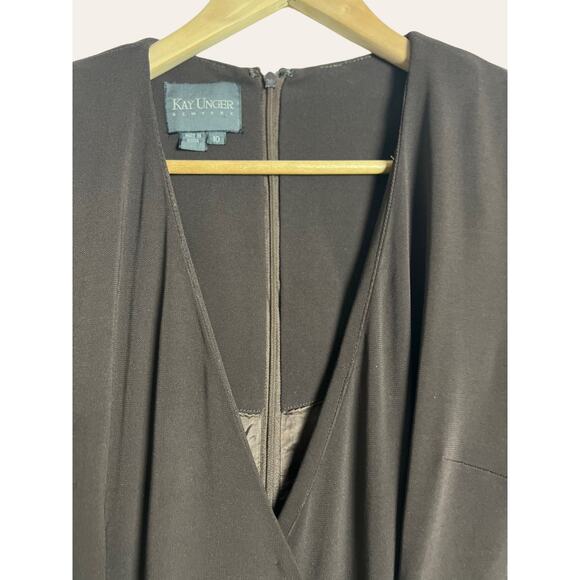 Kay Unger Chocolate Brown Short Sleeve V-Neck Wrap Dress Size 10 - Picture 5 of 6
